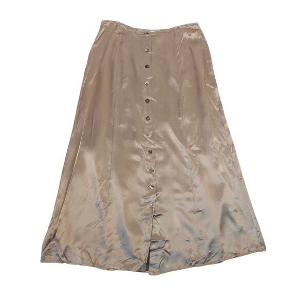 Vintage 90s Necessary Objects Shiny Bronze Tan Satin Maxi Skirt 13 - Picture 1 of 7